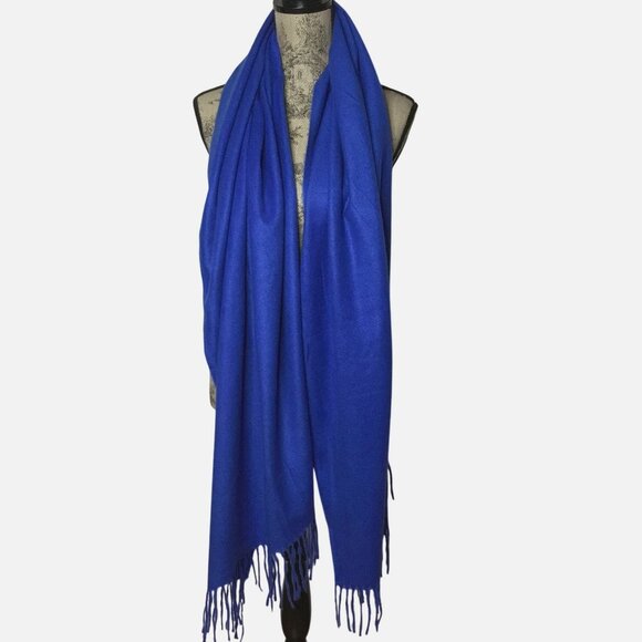 Cobalt Blue Cashmere Feel Pashmina Shawl Wrap 58x41 Soft Large Scarf Gift NWOT - Picture 3 of 6